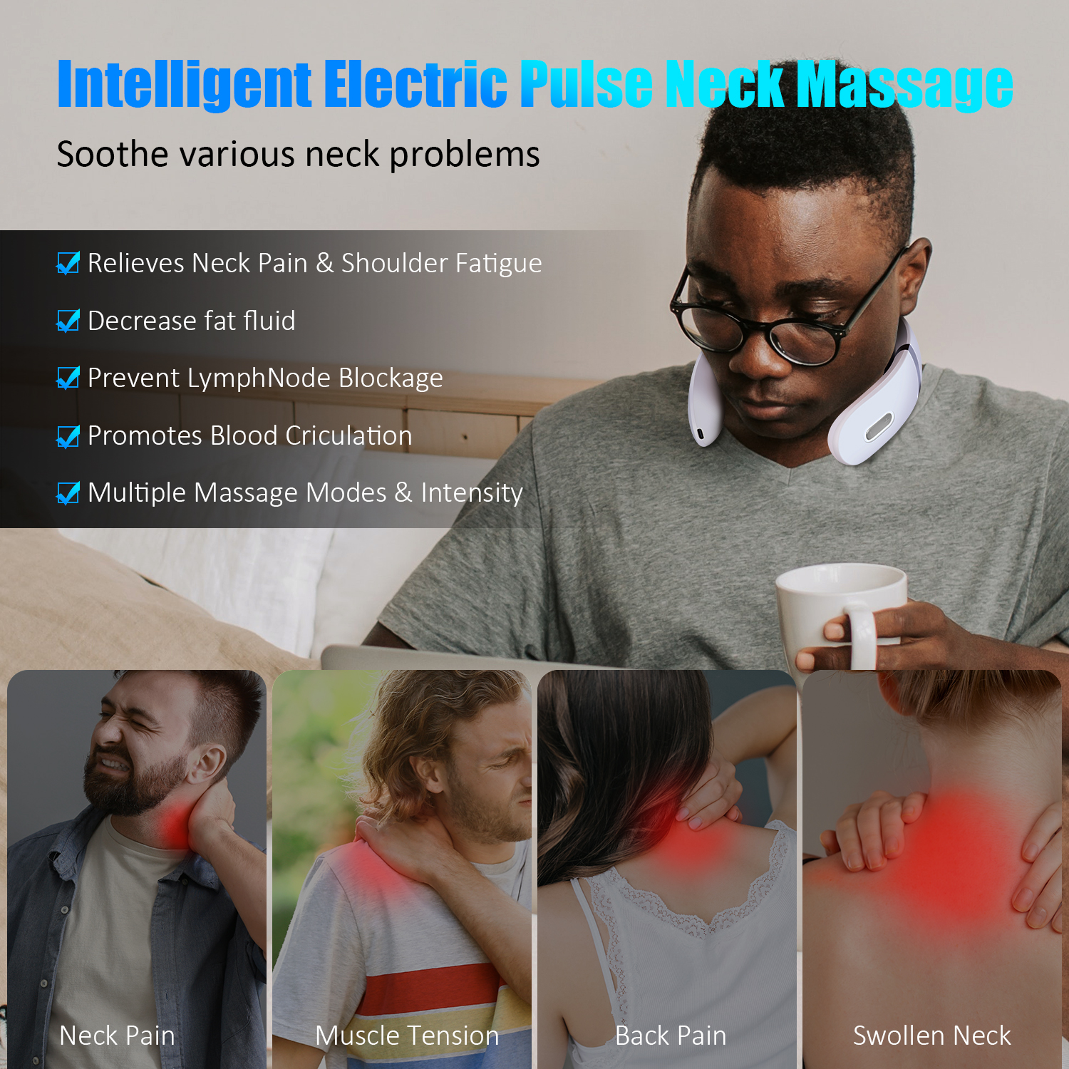 MEEEGOU Pulse Neck Massager with Heat, Intelligent EMS Neck Massager